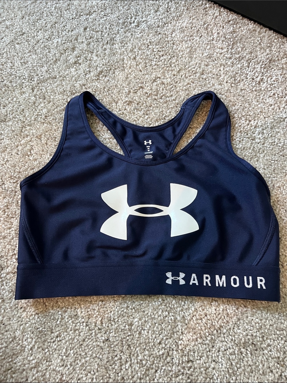 Under Armour Navy and White Logo Racerback Sports Bra